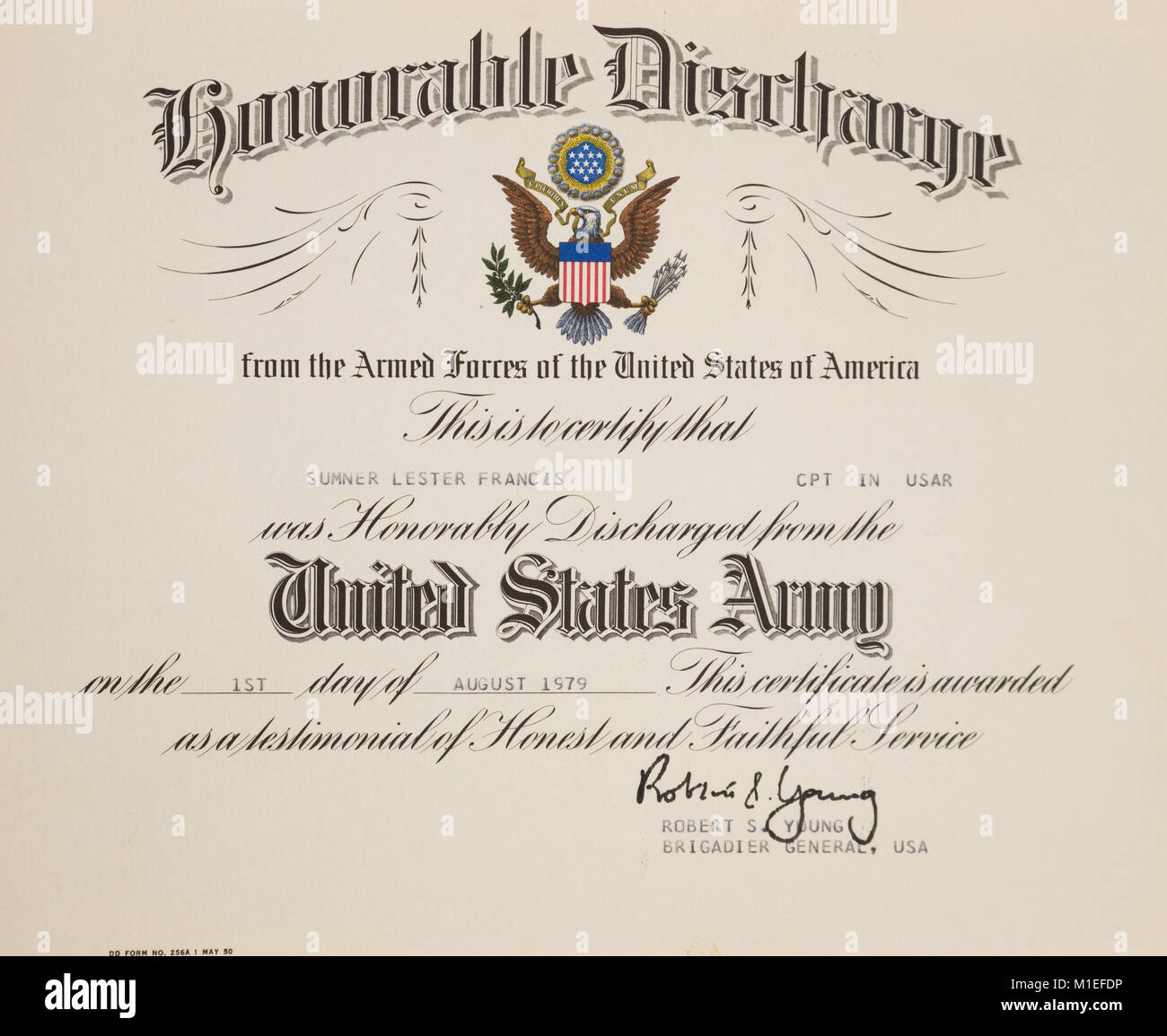 Onorevole Certificato di scarico US Army, STATI UNITI D'AMERICA Foto Stock