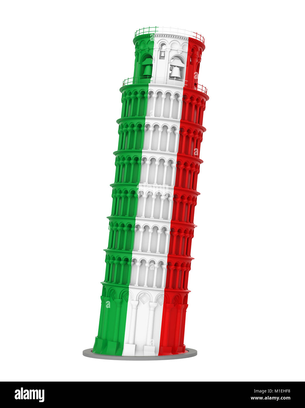 Pendente Torre di Pisa con bandiera italiana isolato Foto Stock