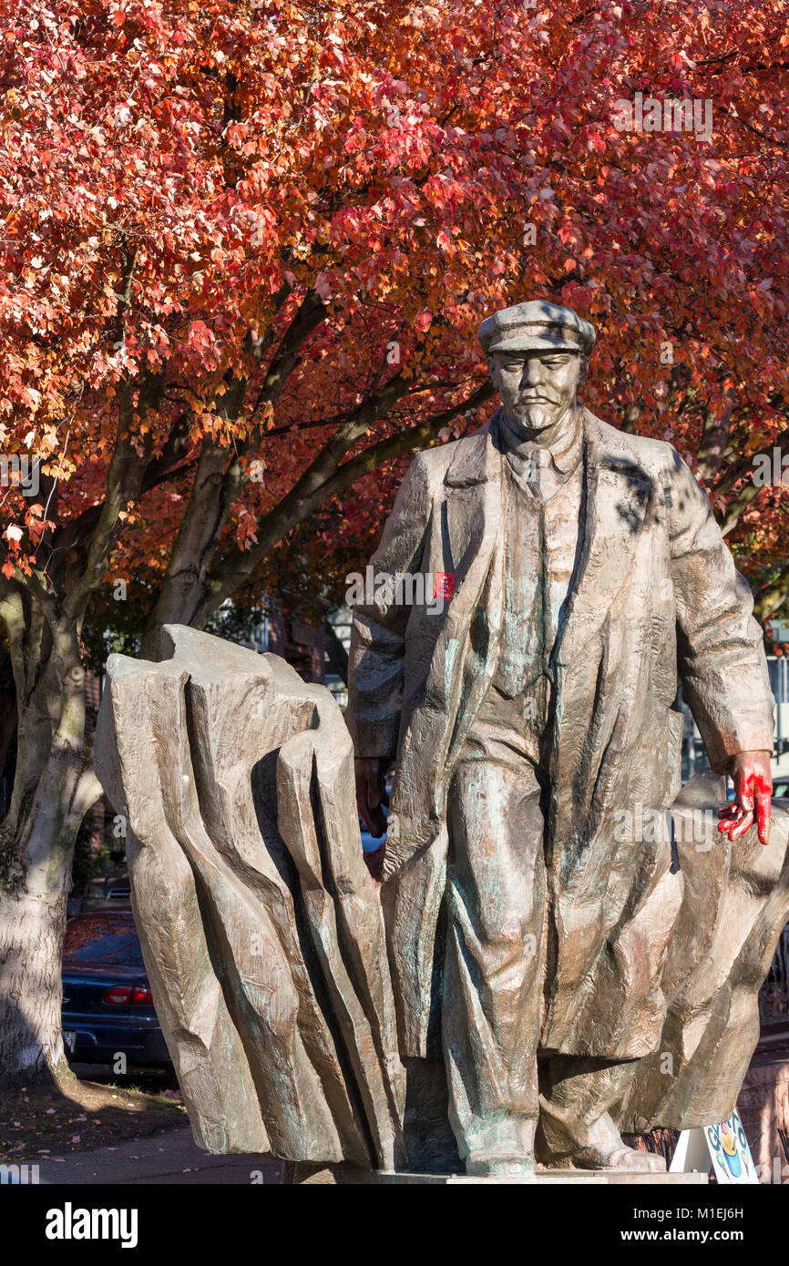 La statua di Vladimir Ilyich Lenin in Fremont quartiere di Seattle, Washington, Stati Uniti d'America Foto Stock