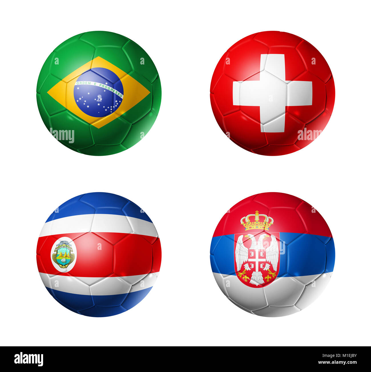 3D palloni da calcio con il gruppo e squadre di bandiere, competizione di calcio Russia 2018. isolato su bianco Foto Stock