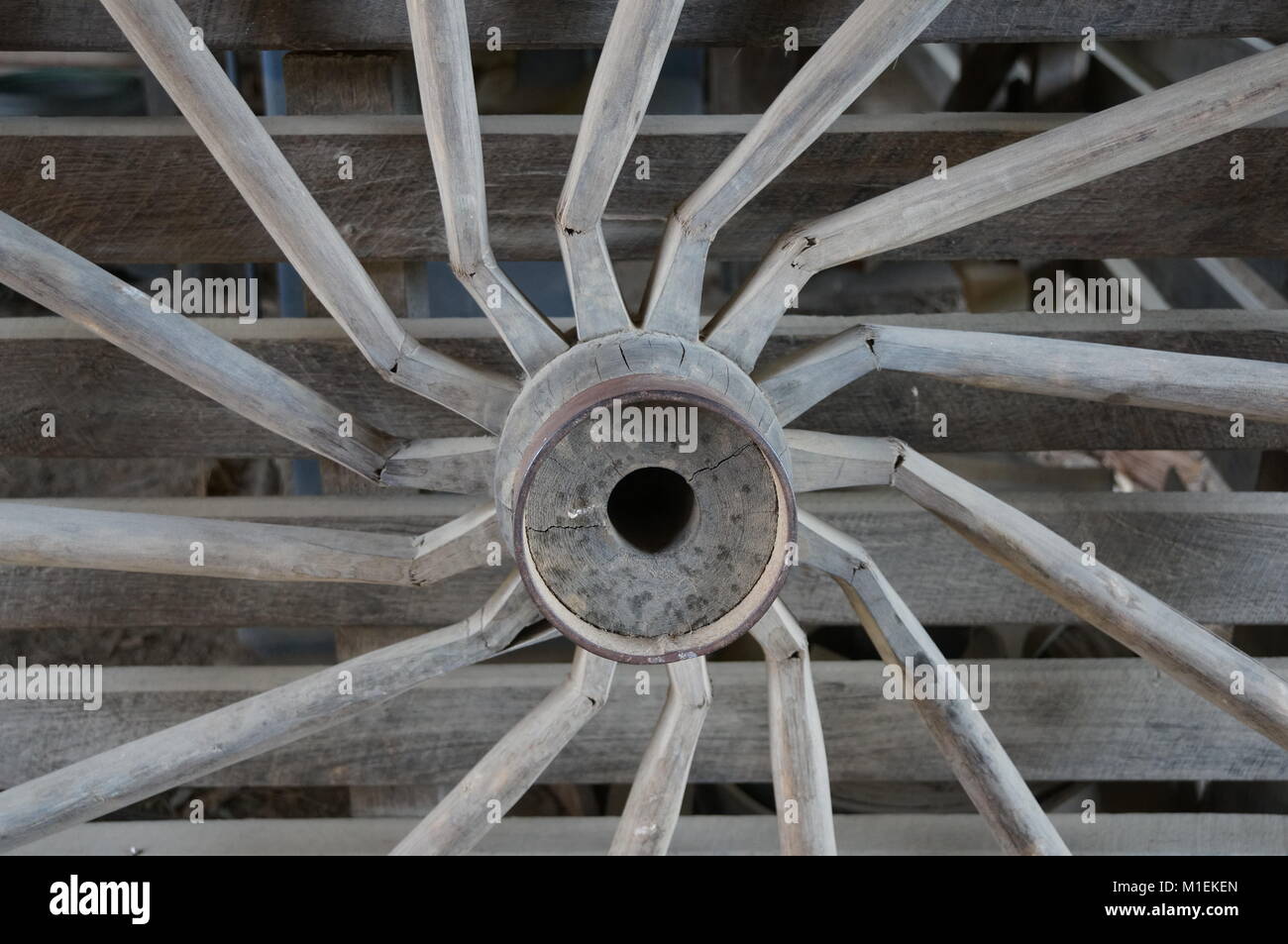 Simmetrico rotto in legno ruota carrello Foto Stock