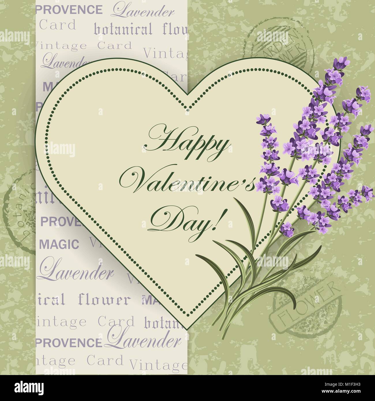 Felice il giorno di San Valentino scritte biglietto di auguri con fiori. Cartolina Vintage background. Illustrazione Vettoriale. Illustrazione Vettoriale