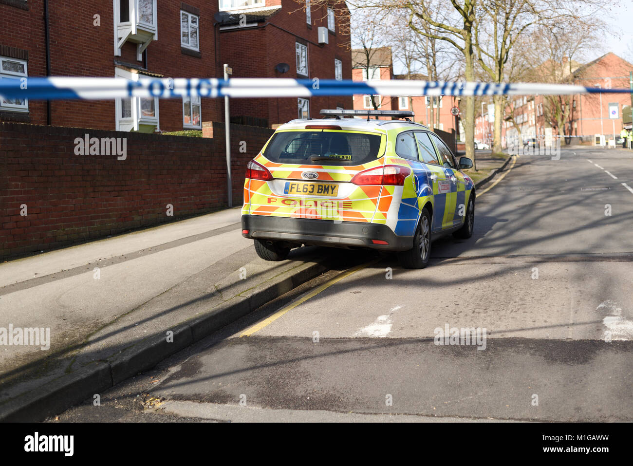 Nastro di polizia e Incident,UK. Foto Stock