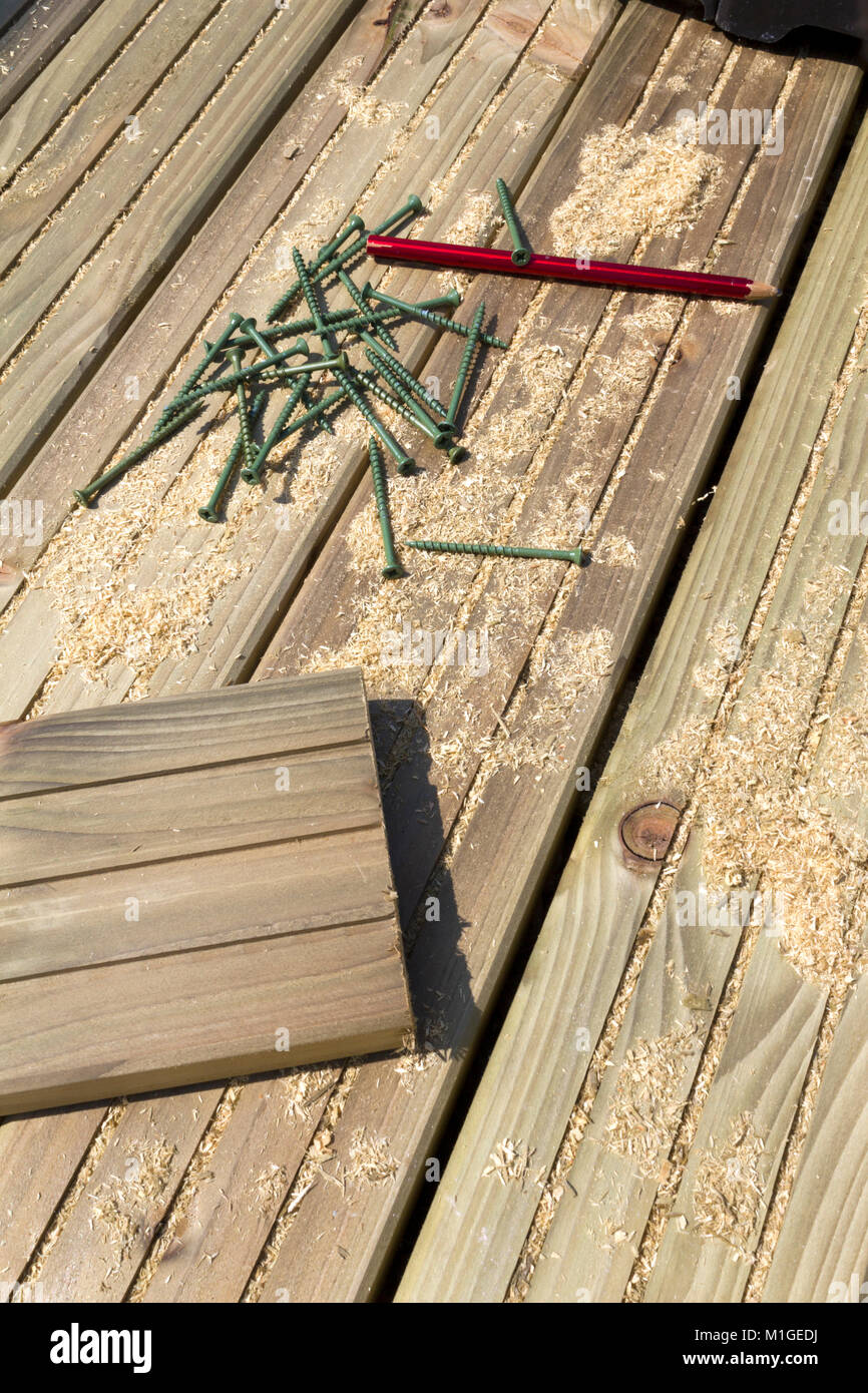 Un nuovo ponte di legno in costruzione Foto Stock