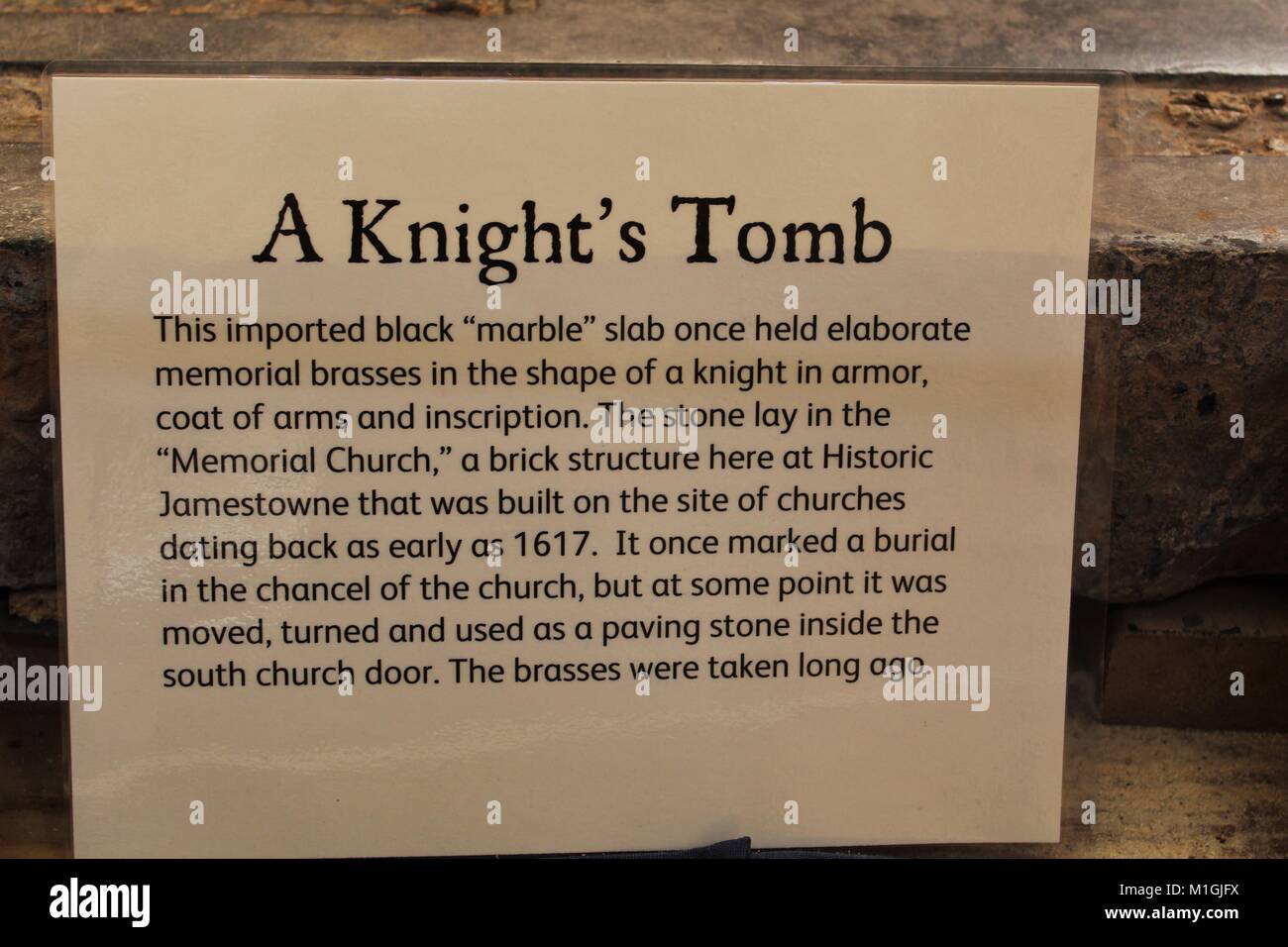 Una tomba dei Cavalieri. Vecchio Jamestown Foto Stock