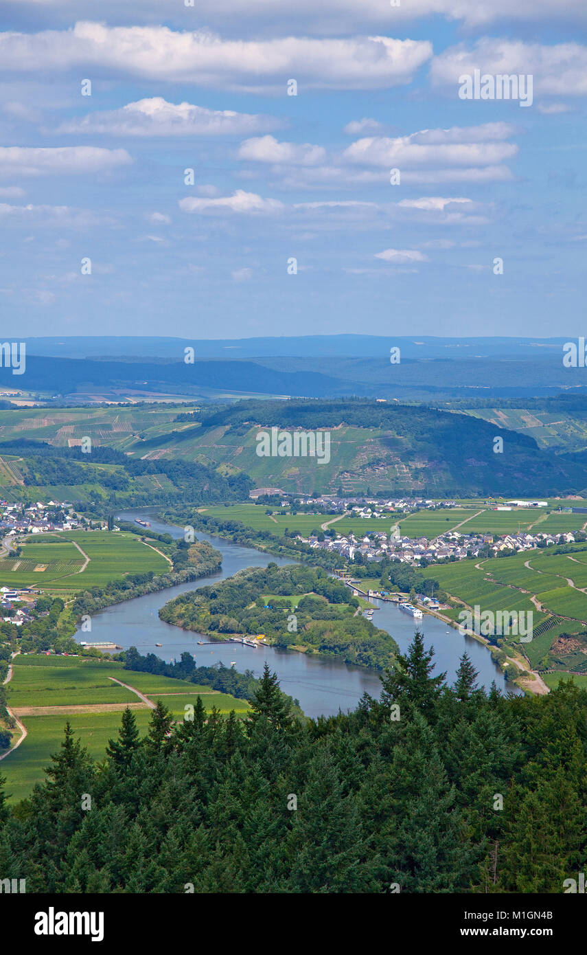 Vista dalla Torre cinque laghi vista, Detzem, Mosella, Renania-Palatinato, Germania, Europa Foto Stock