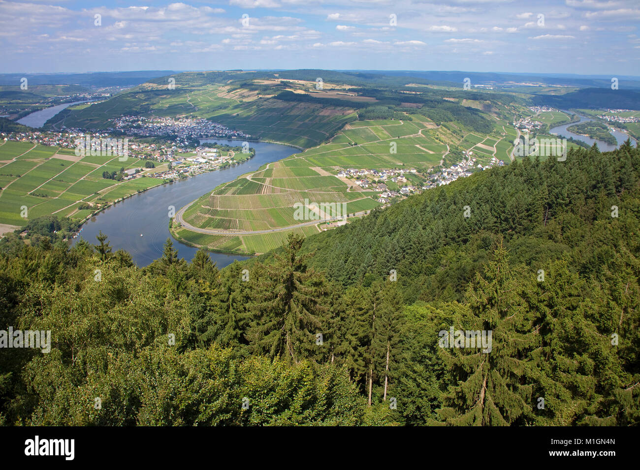 Vista dalla Torre cinque laghi vista, Detzem, Mosella, Renania-Palatinato, Germania, Europa Foto Stock