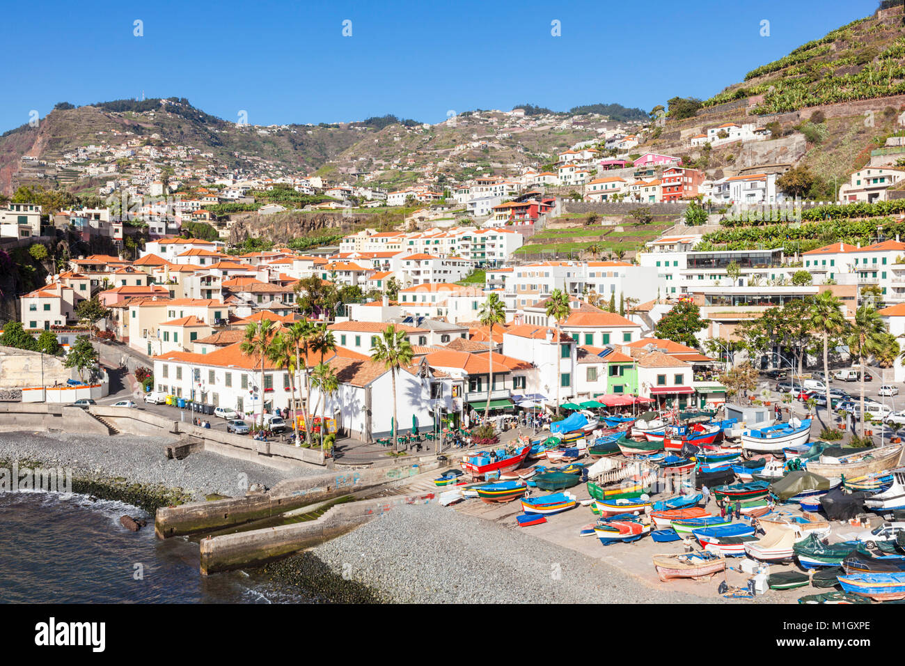 Decorazioni tradizionali barche da pesca Camara de Lobos porto Madeira Portogallo UE Europa Foto Stock