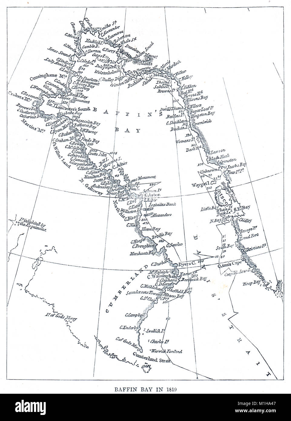 Mappa della baia di Baffin nel 1819 Foto Stock