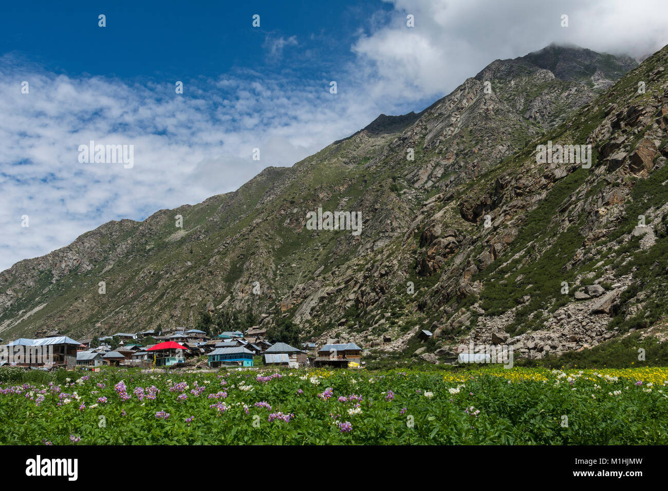 Villaggio di montagna vicino a Spiti Valley Foto Stock