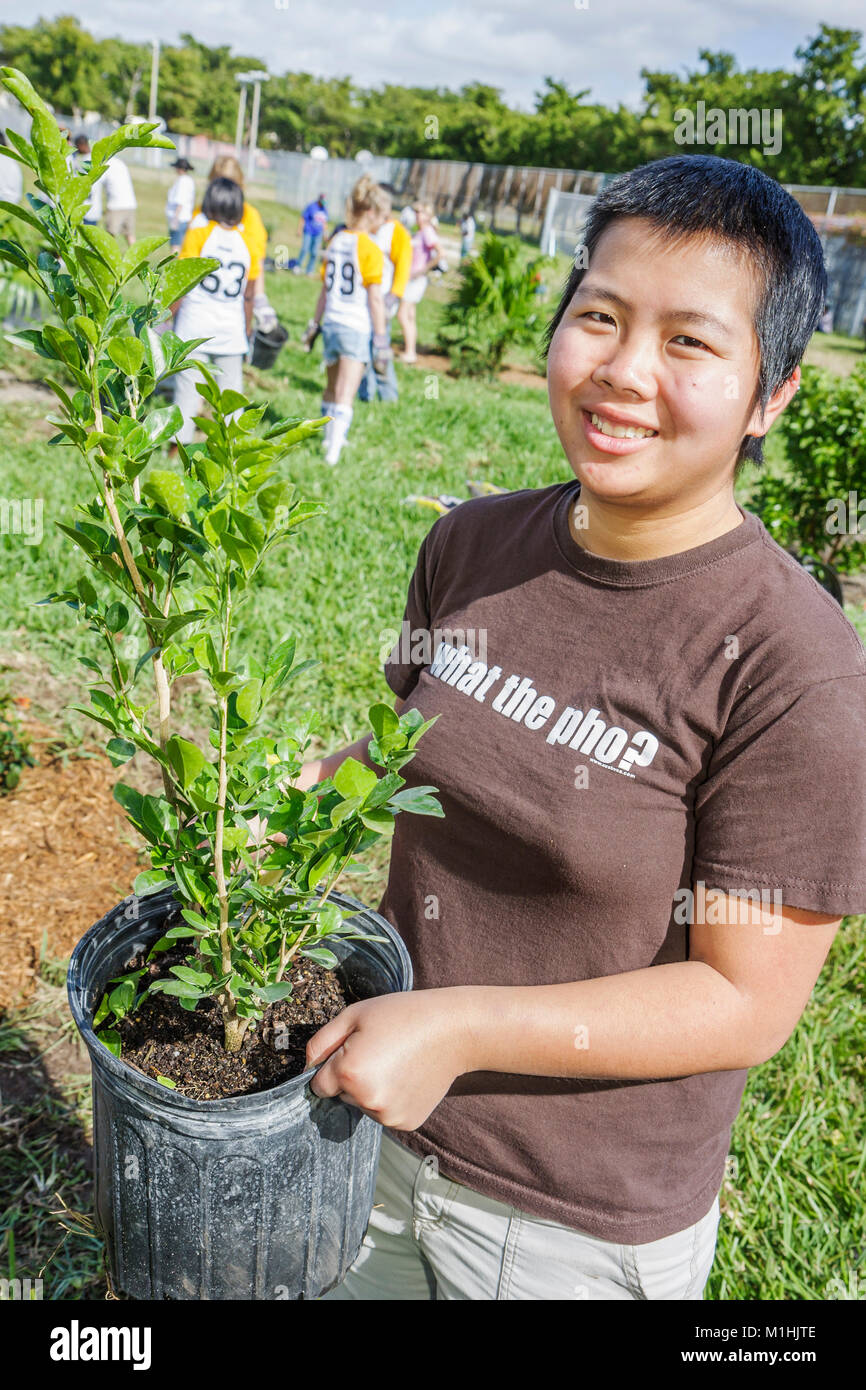Miami Florida,Allapattah Middle School,campus,Hands on HANDSON Miami,volontari volontari volontari volontari lavoratori del lavoro, lavoro di squadra che lavorano insieme s Foto Stock