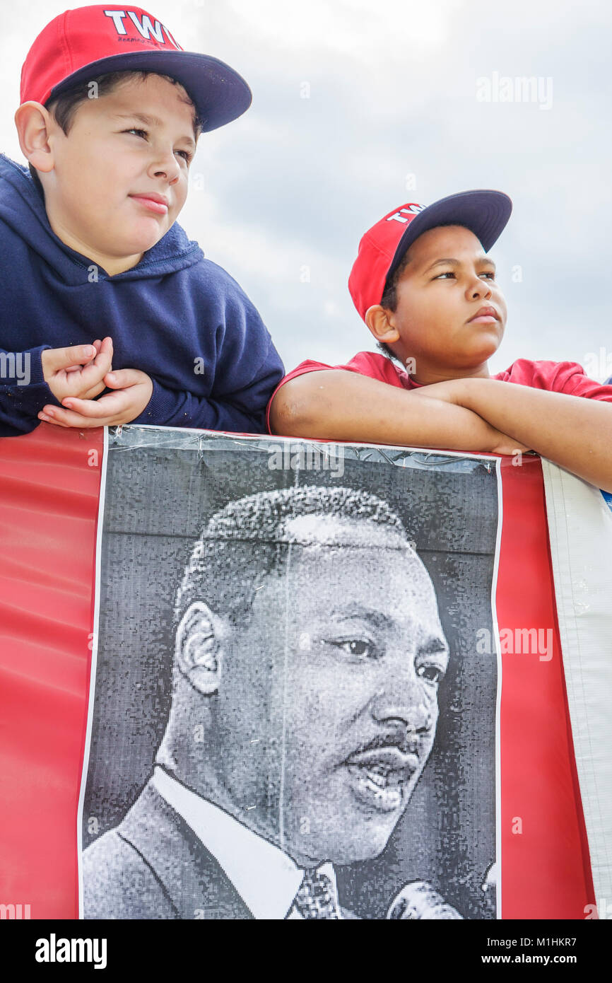 Miami Florida,Liberty City,Martin Luther King Jr. Parade,partecipante,comunità Black boy ragazzi maschio bambini ritratto,FL080121024 Foto Stock