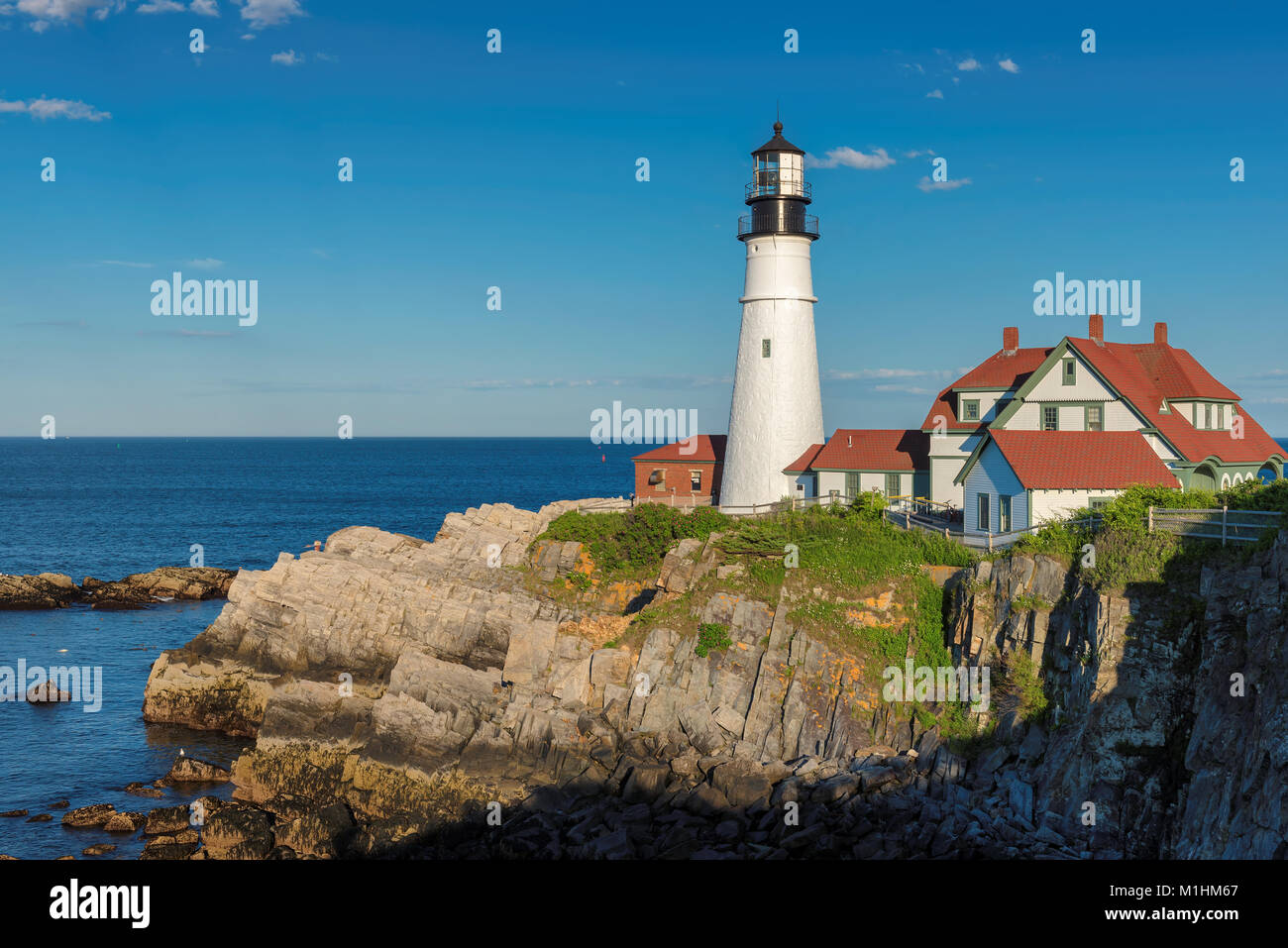 Portland Capo Faro di Cape Elizabeth, in New England, Maine, Stati Uniti d'America. Foto Stock