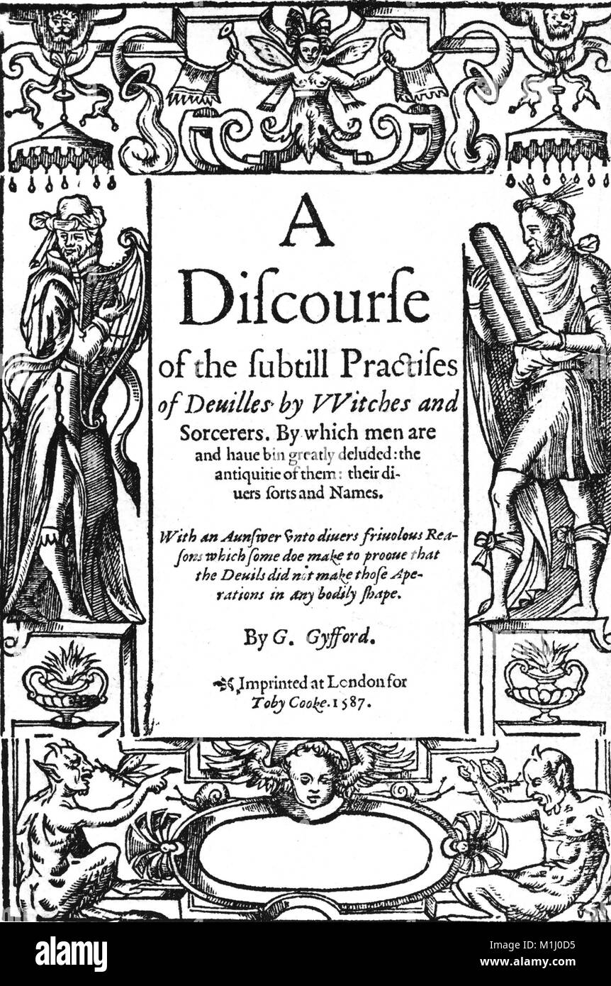 GEORGE GIFFORD (c 1548-1620. Puritan preacher. Titolo pagina del suo 1587 Discorso di demoni e stregoneria Foto Stock