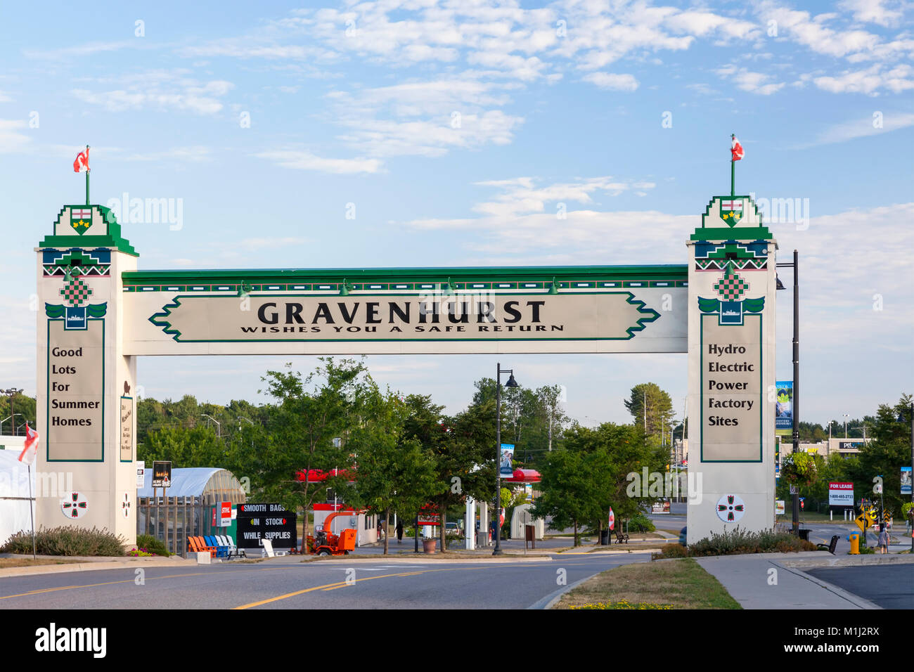 La storica Gravenhurst Gateway Arch in Gravenhurst, Ontario, Canada. Foto Stock