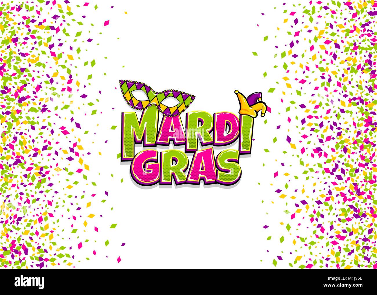 Mardi Gras testo fumetto pop art Illustrazione Vettoriale