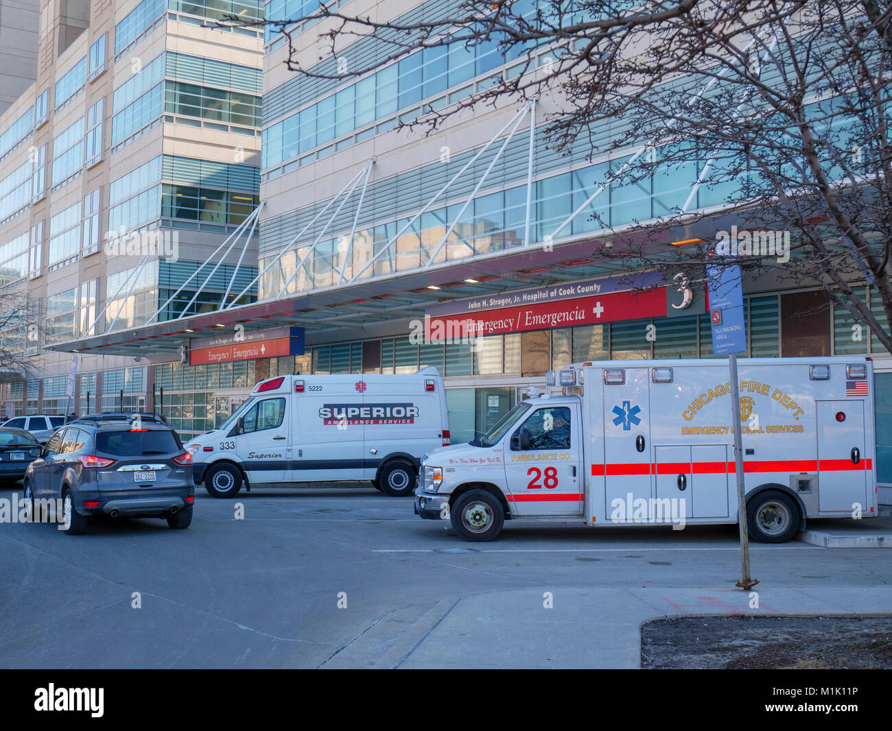 John H Stroger Ospedale Ingresso di emergenza. Chicago, Illinois Foto Stock