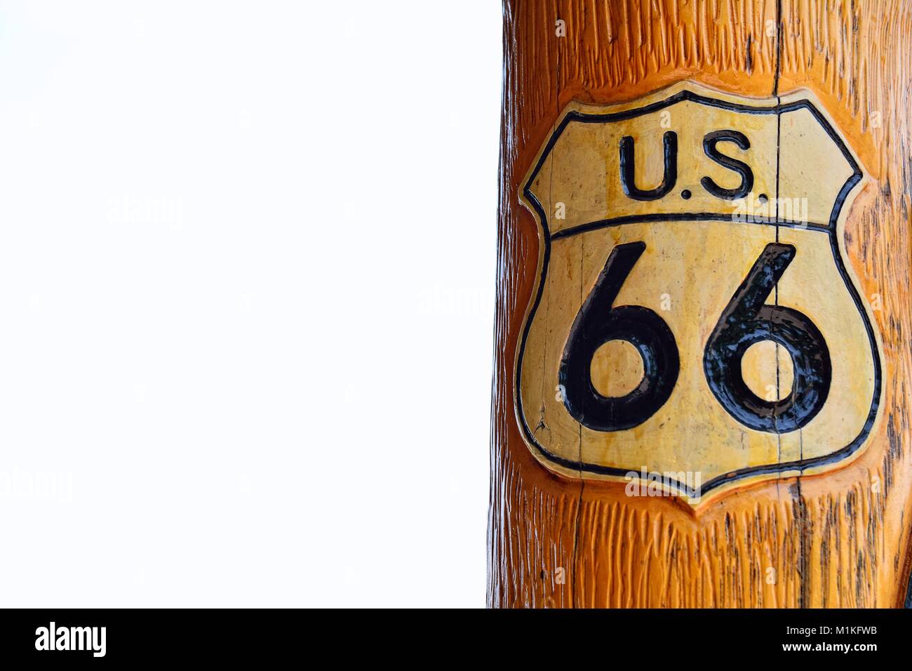 Route 66 segno, american road icona. Isolato. Foto Stock