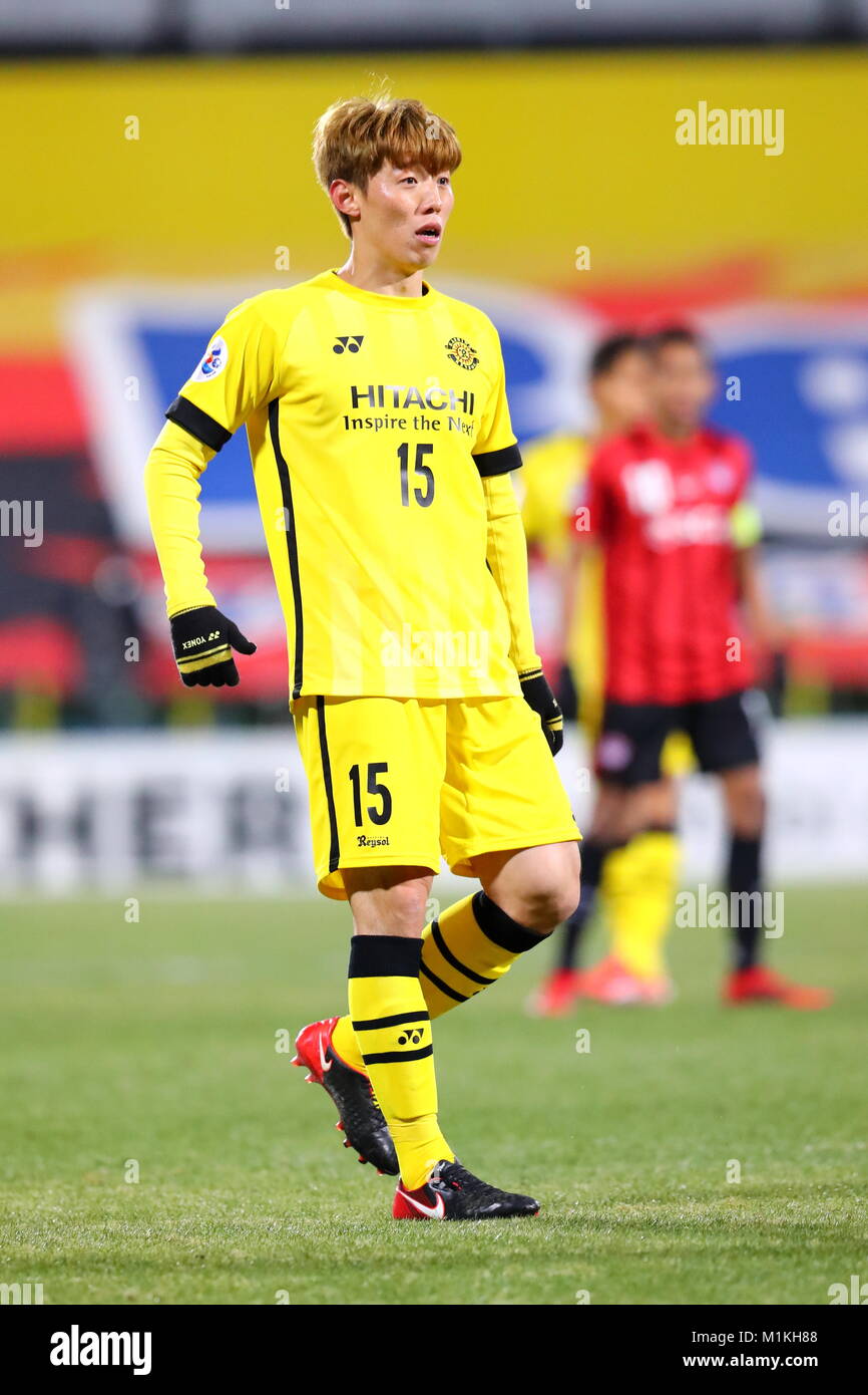 Hitachi Kashiwa Stadium, Chiba, Giappone. 30 gen, 2018. Kim Bo Kyung (Reysol), AFC Champions League 2018 Play-off match tra Kashiwa Reysol 3-0 Muangthong Regno presso Hitachi Kashiwa Stadium, Chiba, Giappone. Credito: Naoki Nishimura AFLO/sport/Alamy Live News Foto Stock