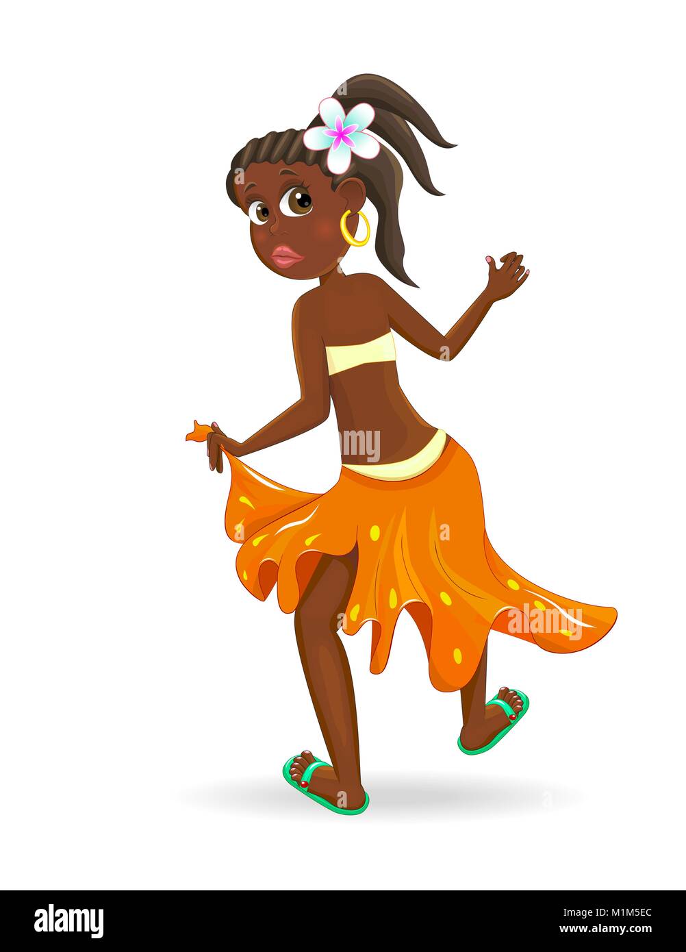 La ragazza è la danza. Dancing poco ragazza africana. Bambina è ballare su uno sfondo bianco. Illustrazione Vettoriale