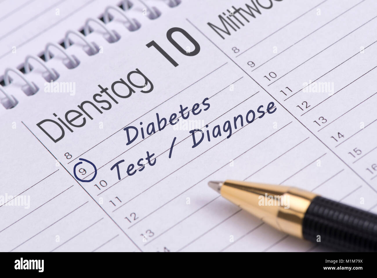 Termin für prova del diabete im Kalender Foto Stock