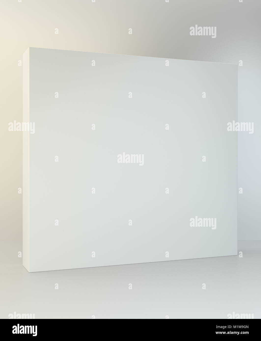 Bianco di cartone prodotto scatola di imballaggio. Illustrazione isolato su sfondo per studio. 3D'illustrazione. Foto Stock