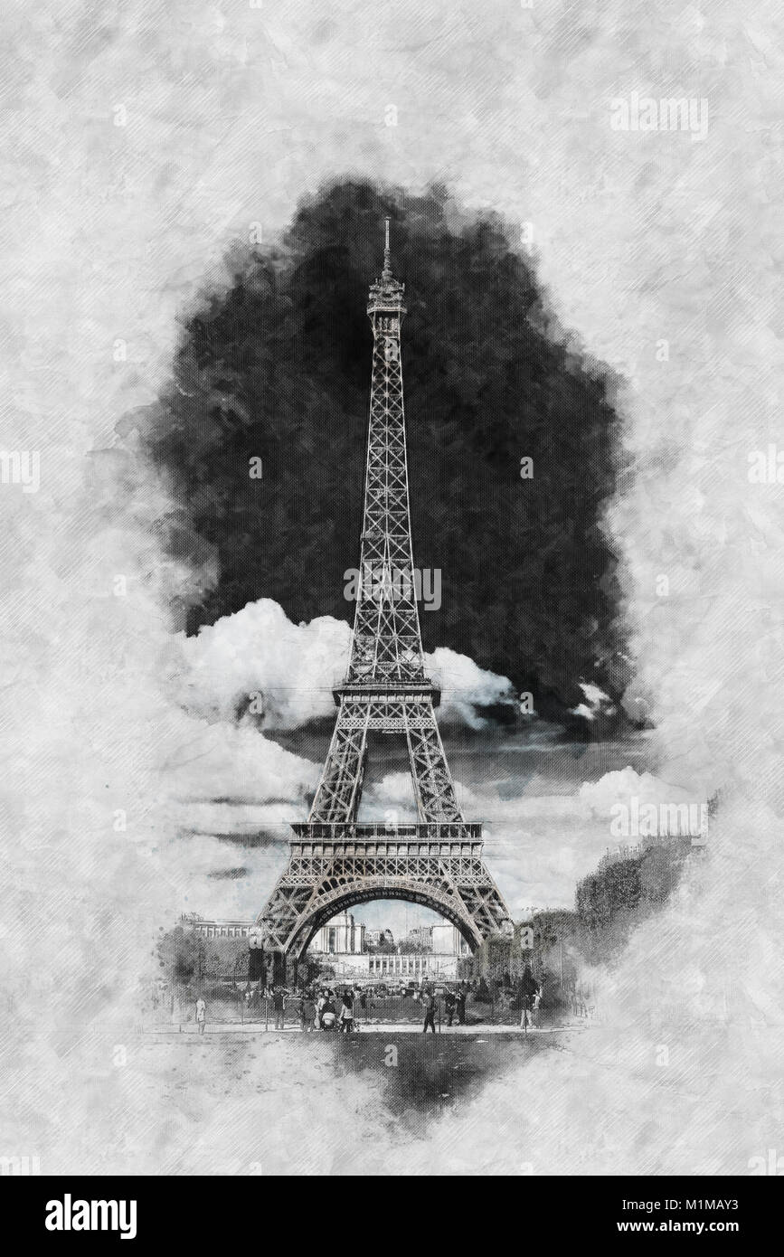 In Stile Vintage Schizzo A Matita Della Torre Eiffel Di Parigi Sulla Carta Testurizzata Con Vernice Effetto Come Un Souvenir Turistici O Memento Foto Stock Alamy