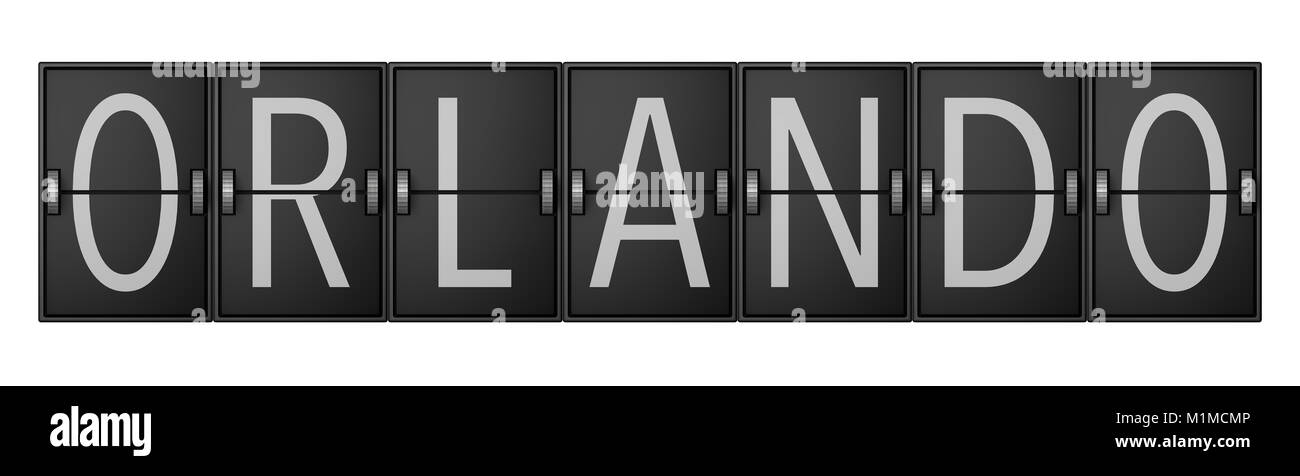 Gli arrivi di viaggio scheda di partenza che mostra la città di Orlando. Il rendering 3D Foto Stock