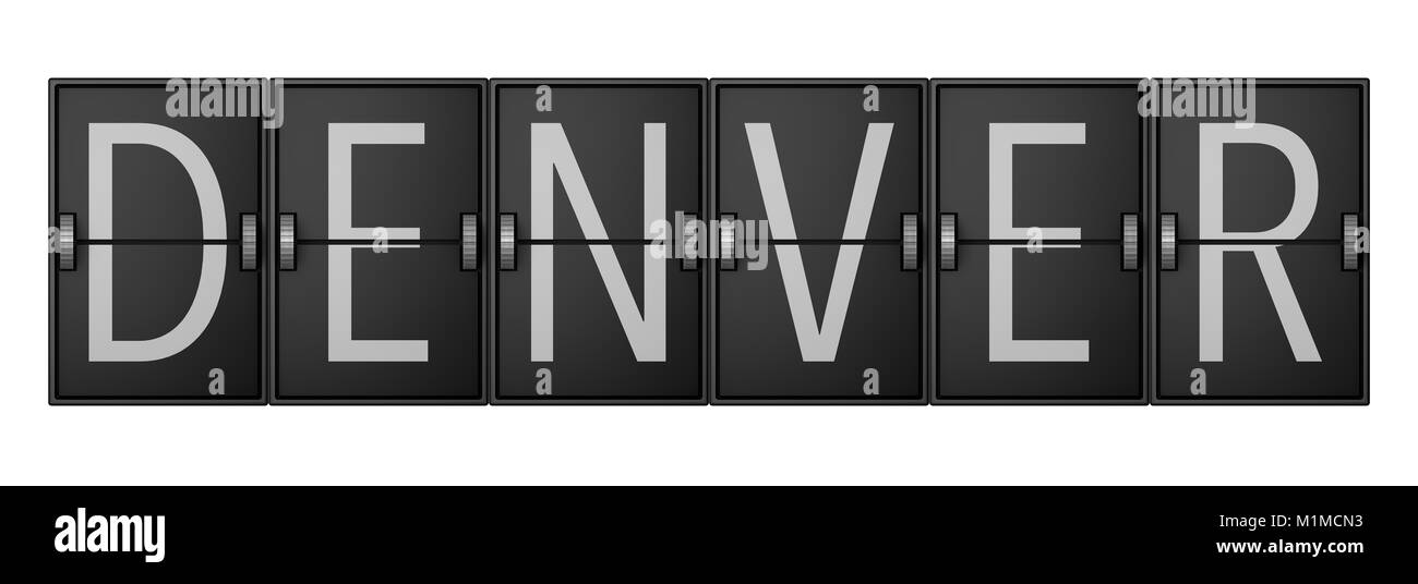 Gli arrivi di viaggio scheda di partenza che mostra la città di Denver. Il rendering 3D Foto Stock