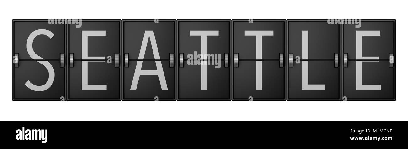 Gli arrivi di viaggio scheda di partenza che mostra la città di Seattle. Il rendering 3D Foto Stock