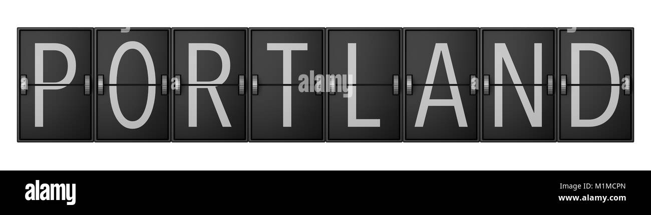 Gli arrivi di viaggio scheda di partenza che mostra la città di Portland. Il rendering 3D Foto Stock