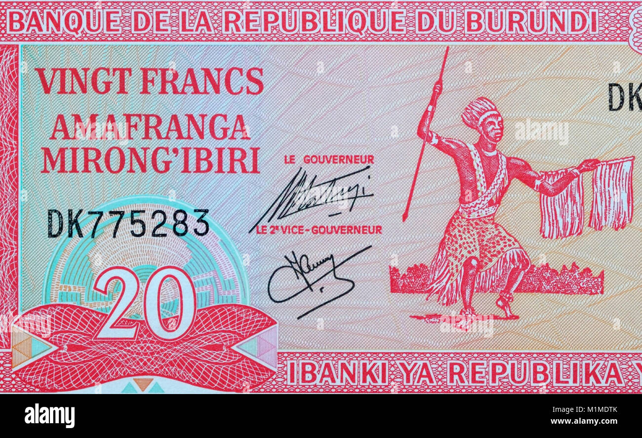 Burundi 20 franchi venti banconote Foto Stock