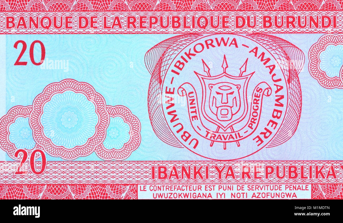Burundi 20 franchi venti banconote Foto Stock