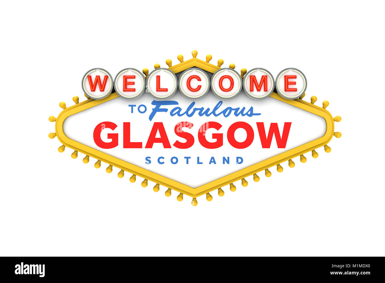 Benvenuti al segno di Glasgow in classico stile las vegas design . Il rendering 3D Foto Stock