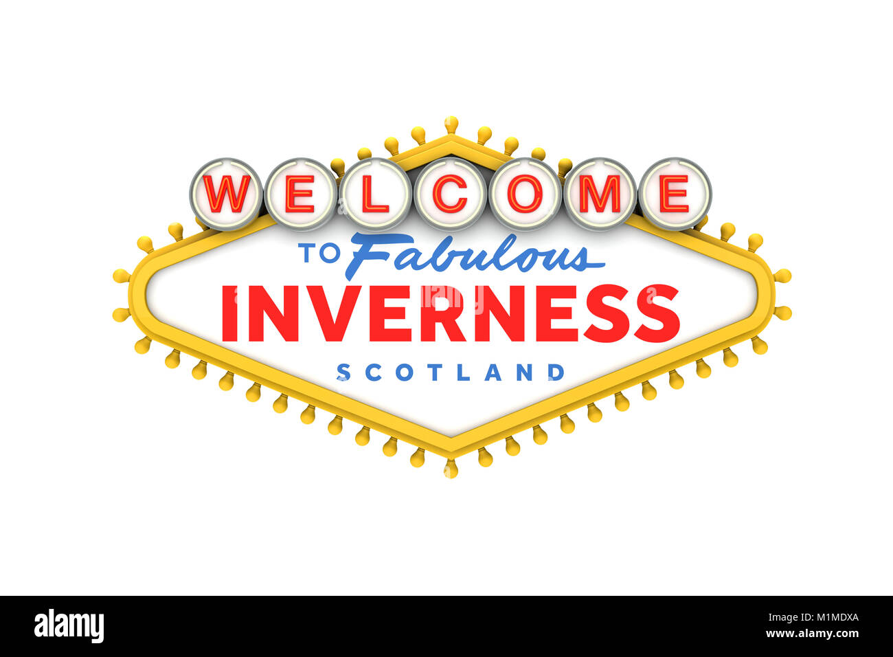 Benvenuto a Inverness sign in classico stile las vegas design . Il rendering 3D Foto Stock