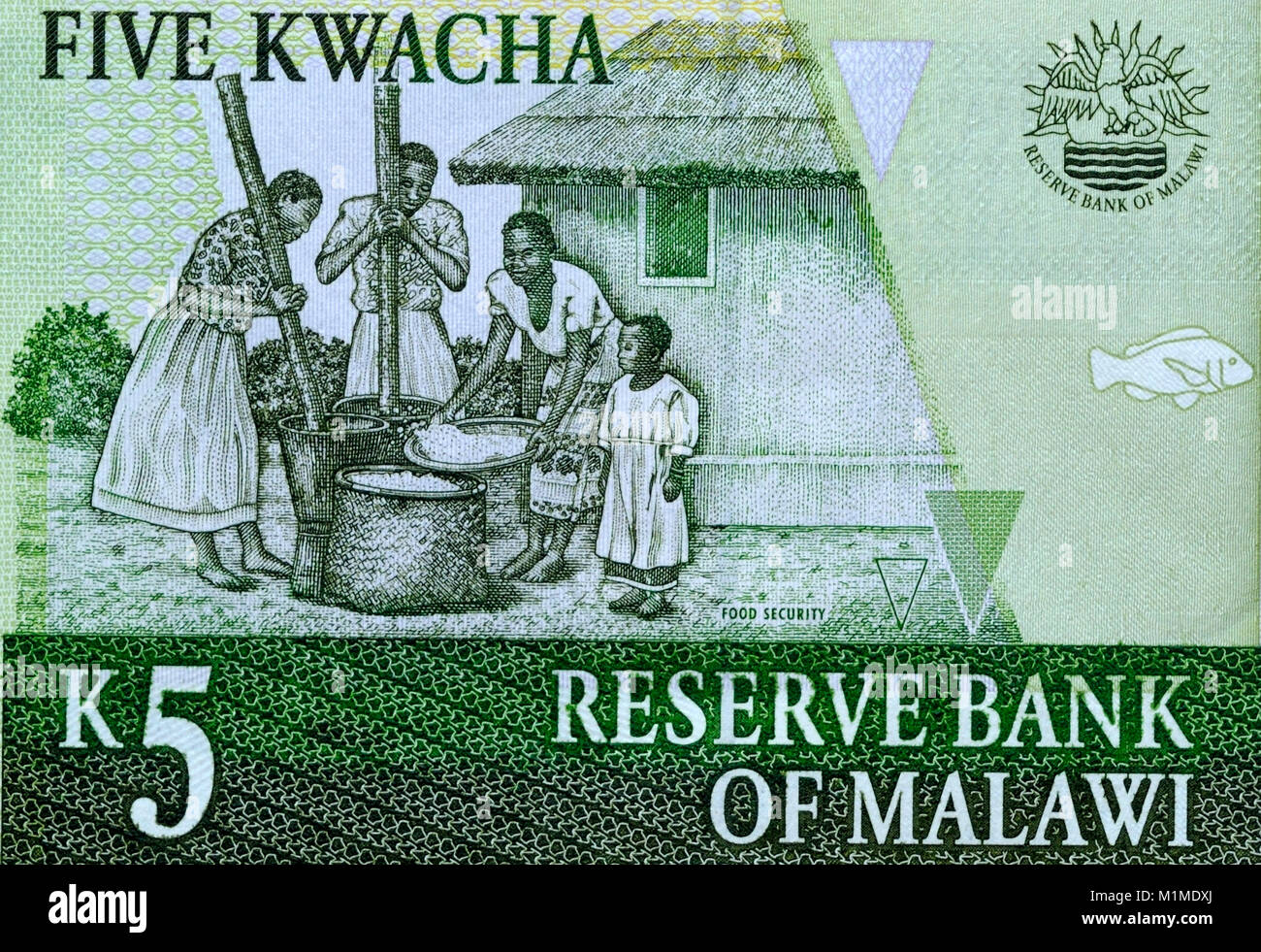 Il Malawi cinque 5 Kwacha Banconote Foto Stock