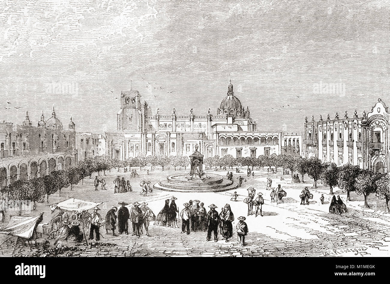 La Piazza Grande, aka Zocalo, Città del Messico, Messico nel XIX secolo, oggi noto come Plaza de la Constitucion. Da Ward e bloccare la storia illustrata del mondo, pubblicato c.1882. Foto Stock