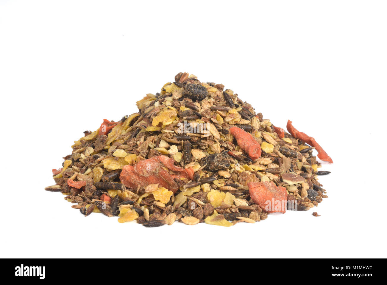 Alimentazione digestivo a cavallo con orzo apple di soia lino moresco di frumento e carote Foto Stock