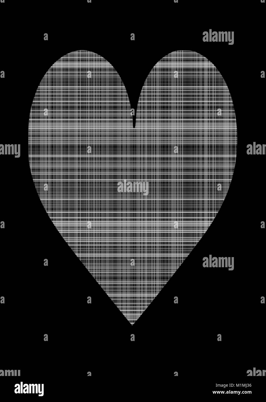Argento/Grigio Tartan cuore su sfondo nero Illustrazione Vettoriale