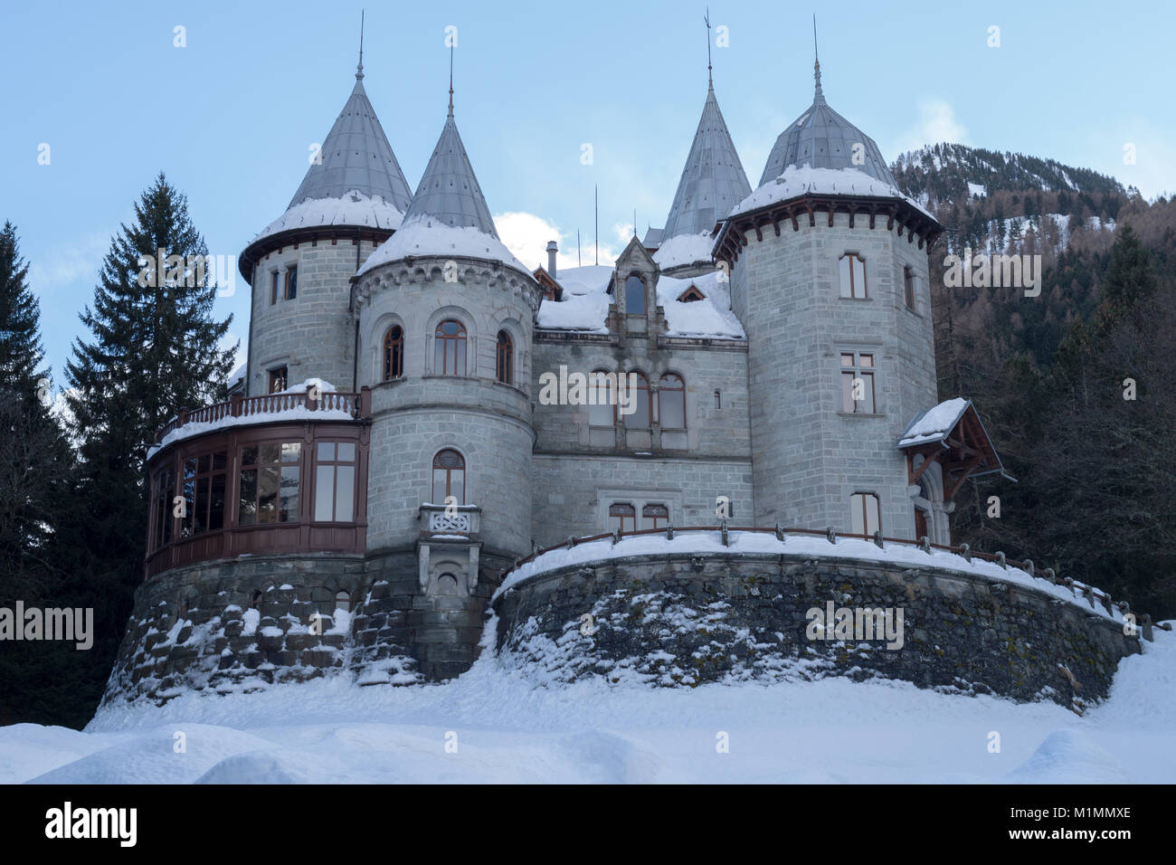 Il castello di Savoia, Gressoney Saint Jean, Aosta, Italia Foto Stock