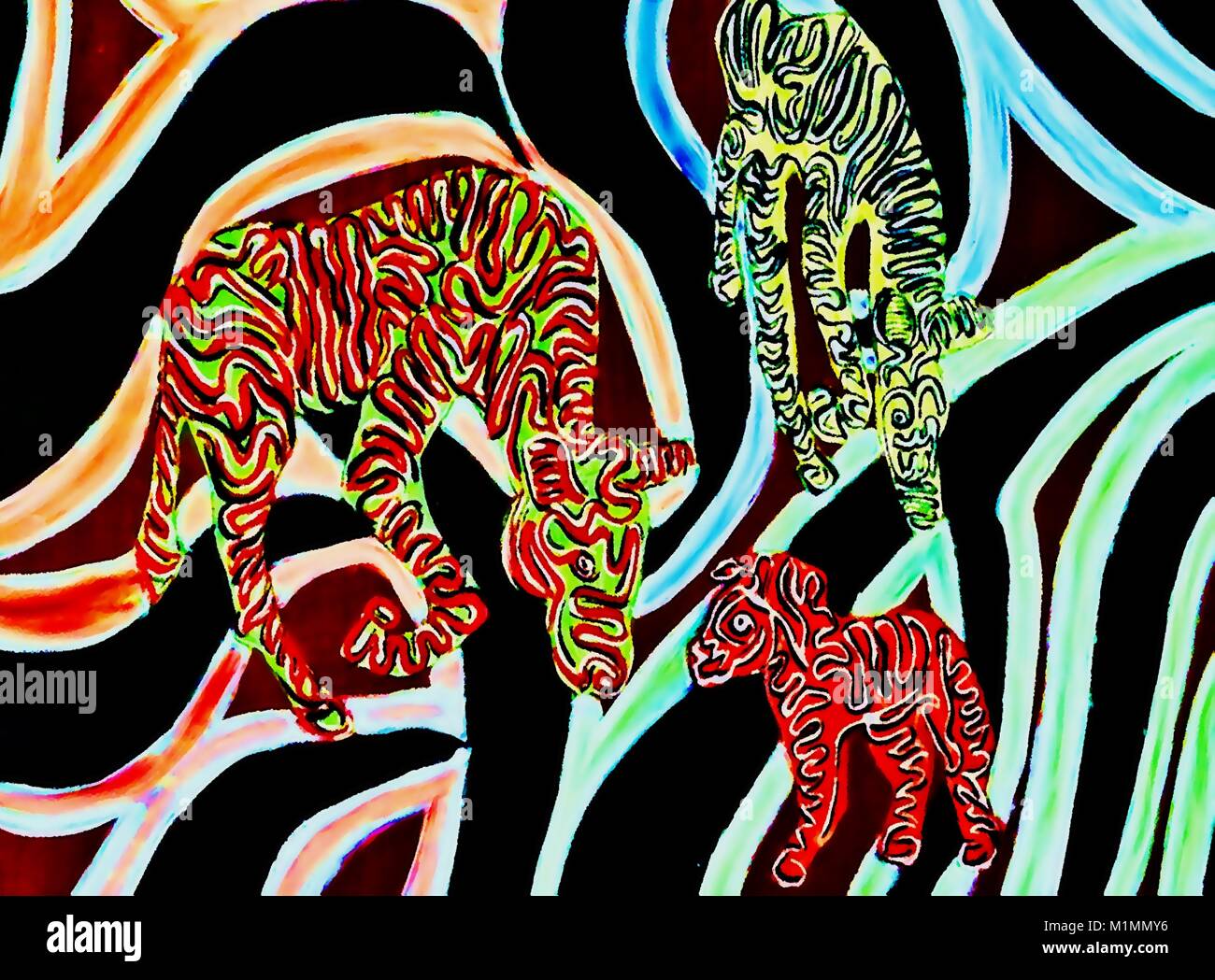 Funky zebra artwork per sollevare la sensibilizzazione di animali africani e la conservazione della fauna selvatica Illustrazione Vettoriale