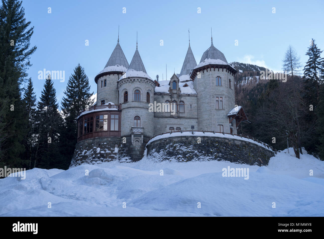 Il castello di Savoia, Gressoney Saint Jean, Aosta, Italia Foto Stock