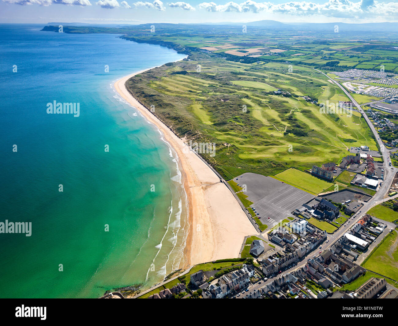 Veduta aerea Royal Portrush Golf, Co. Antrim, Irlanda del Nord Foto Stock