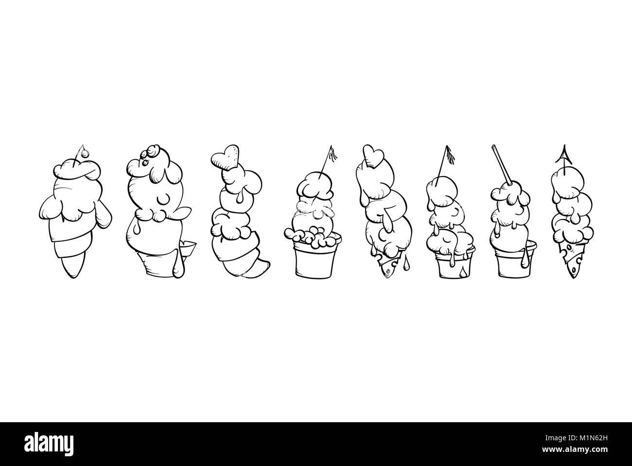 Ice Cream raccolta, doodle illustrazione vettoriale Illustrazione Vettoriale