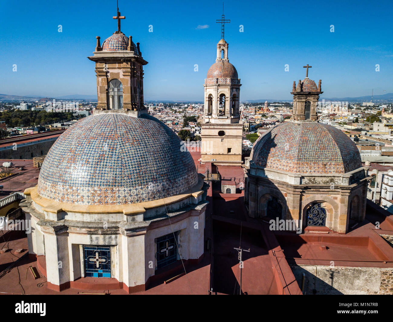 Il Templo y ex convento de la Cruz, o il tempio e Convento di Santa Croce, Queretaro, Messico Foto Stock