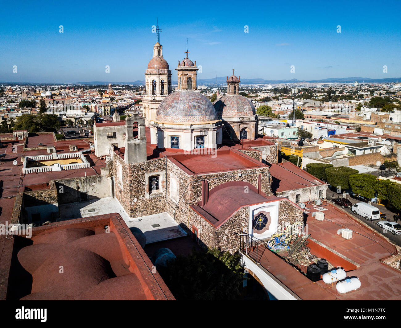 Il Templo y ex convento de la Cruz, o il tempio e Convento di Santa Croce, Queretaro, Messico Foto Stock