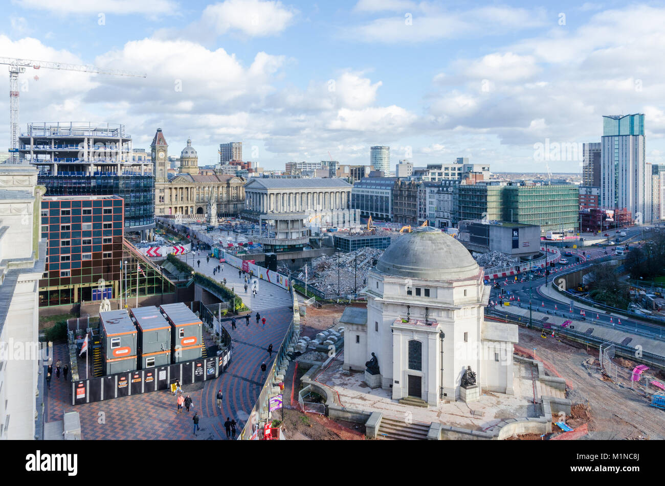 Costruzione di grande rinnovamento di Paradise Circus e Chamberlain Square vista dal giardino sul tetto della Biblioteca di Birmingham Foto Stock