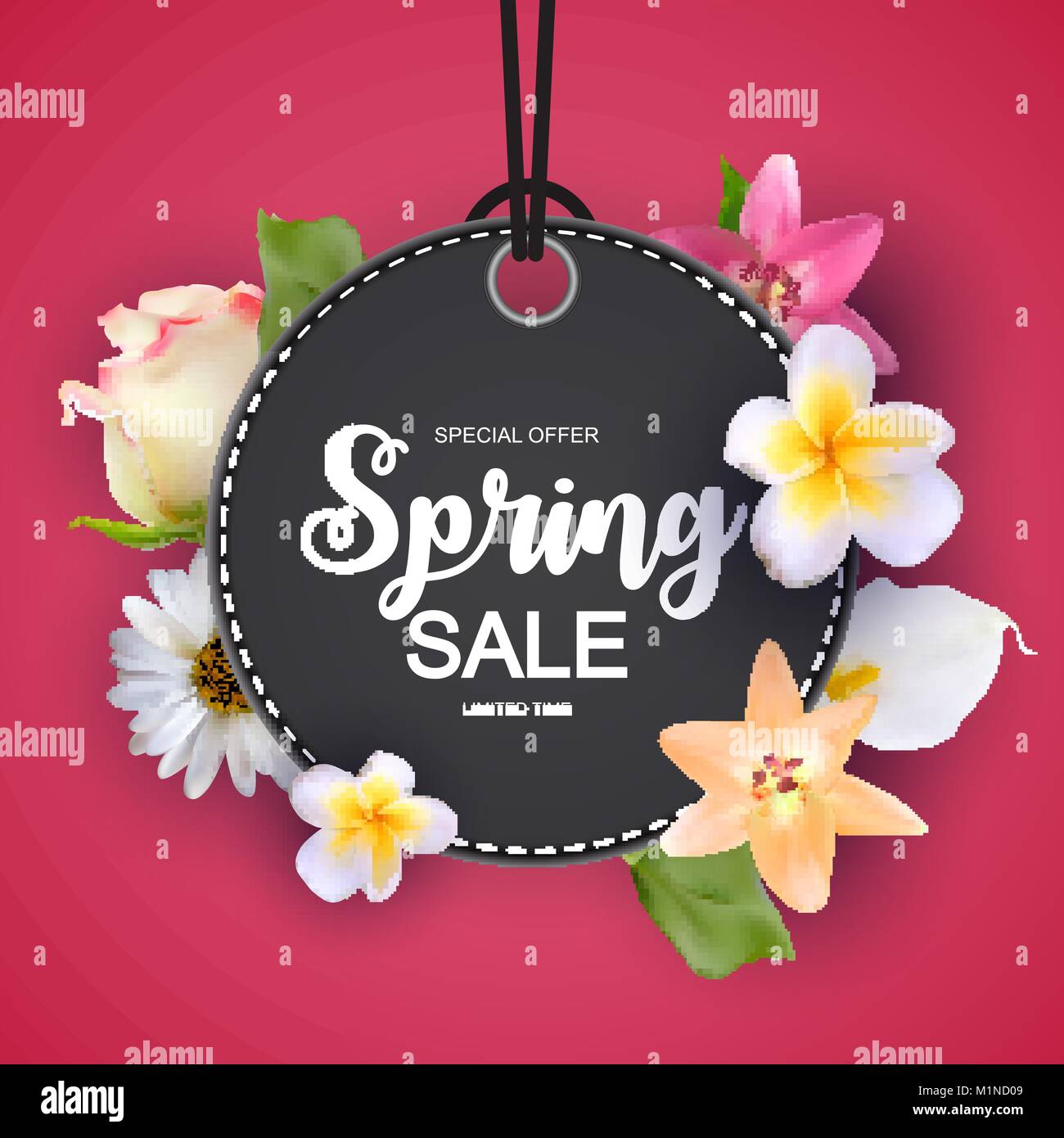 La molla vendita carino sfondo con fiori colorati in elementi. Illustrazione Vettoriale Illustrazione Vettoriale