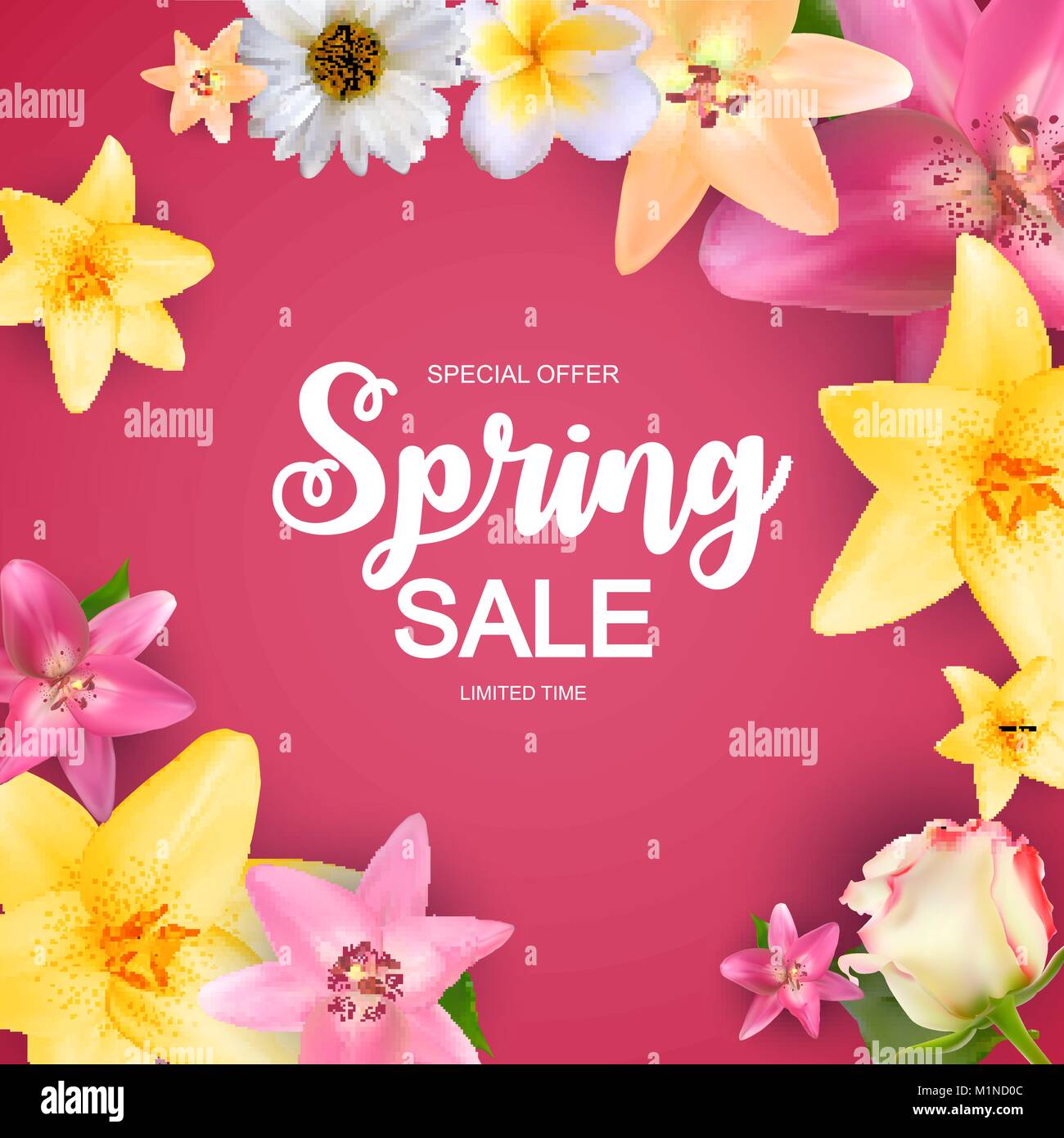 La molla vendita carino sfondo con fiori colorati in elementi. Illustrazione Vettoriale Illustrazione Vettoriale