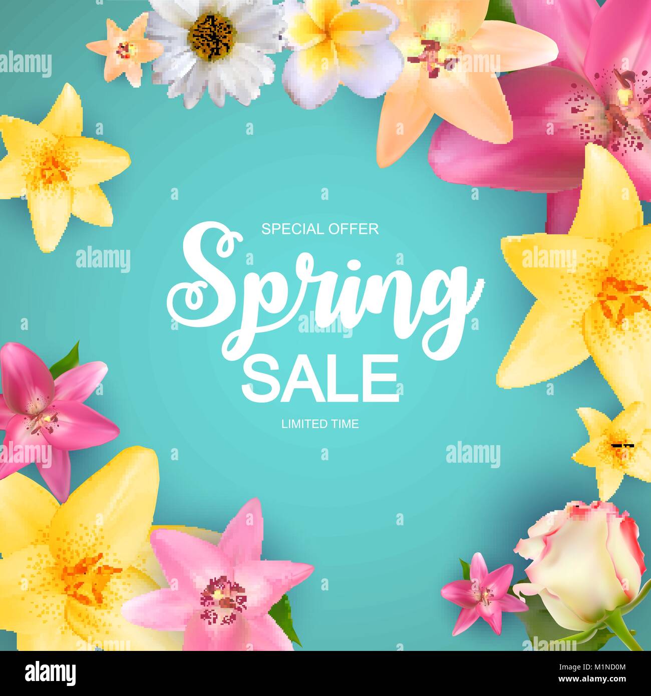 La molla vendita carino sfondo con fiori colorati in elementi. Illustrazione Vettoriale Illustrazione Vettoriale